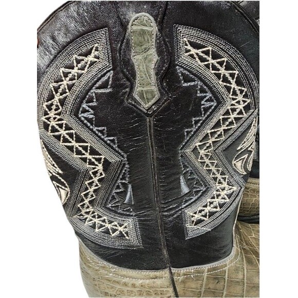 Ausente Caiman Tail Alligator Skin Cowboy Boots Embroidered Olive Green/Black 11 main image 8
